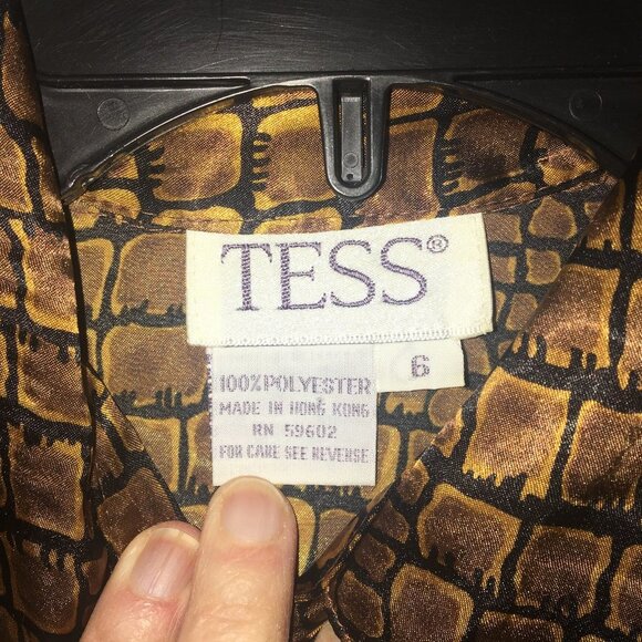 Tess Ladies' LS Blouse Snakeskin Print Brown Copper Black Size 6 - Picture 2 of 11